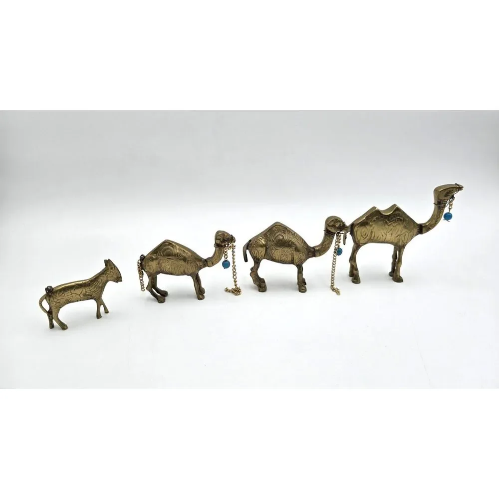 3 Camel, donkey caravan, brass bronze mini animal